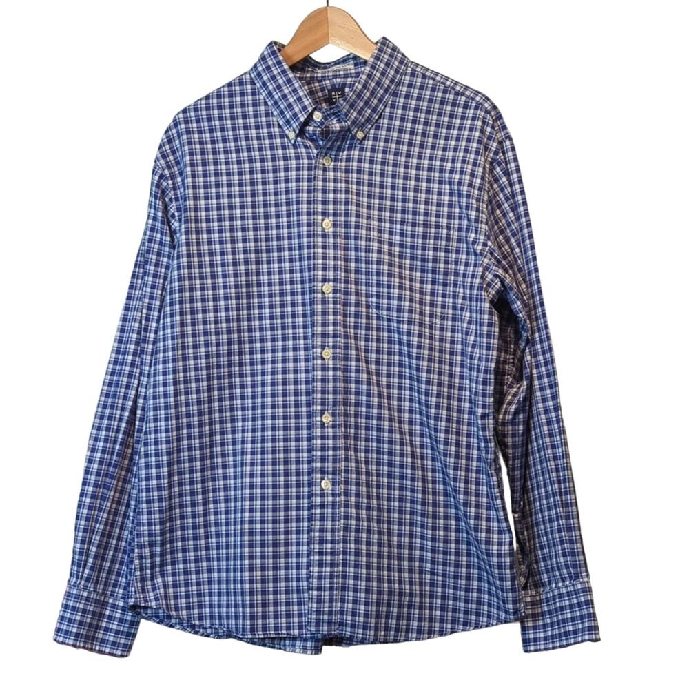 RVYC Mens Blue Check Plaid Button Front Cotton Shirt Size XL Career Business